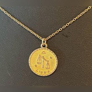 Gold Plate Sterling Silver 925 Libra Pendant Necklace Zodiac Horoscope Round 18"